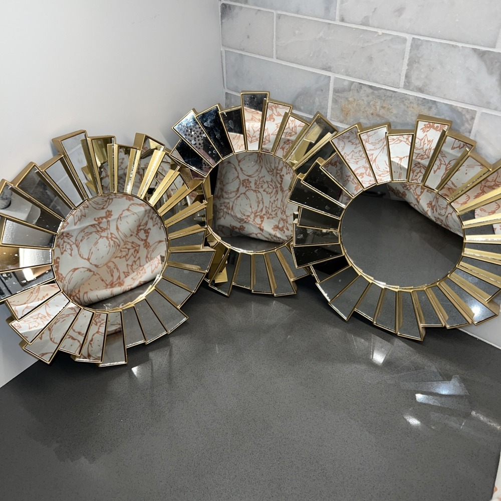 Decorative Gold Sunburst Round Wall Mirror - Radiant Accent Mirror